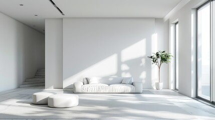 Poster - Contemporary interior with white walls and minimalist design