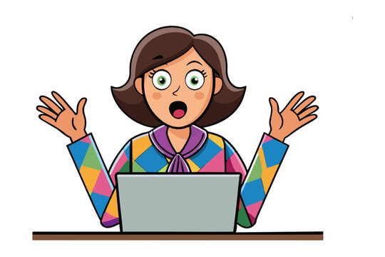 Surprised Businesswoman at Computer: A businesswoman with wide eyes is captivated by the computer in front of her. Her expression speaks volumes, illustrating the intensity of the situation at hand.