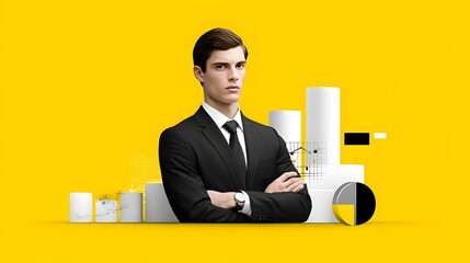 Poster - A magazine cover showcasing a confident financial consultant with charts and graphs, magazine photography style