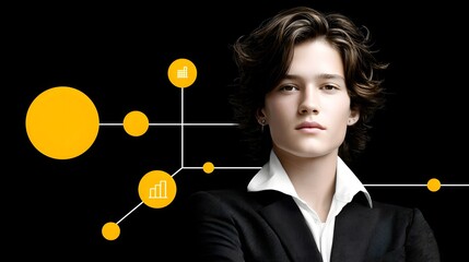 Poster - A magazine cover showcasing a confident financial consultant with charts and graphs, magazine photography style