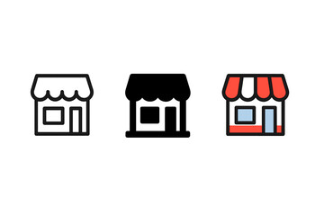 Poster - Simple store icon trio vector illustration for web design and branding projects