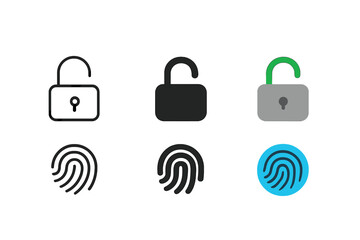 Poster - Secure icons collection vector illustration: lock and fingerprint symbols for digital security design