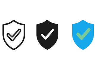 Poster - Secure protection vector illustration with check shield icons in minimalist style for design purposes