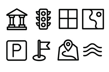 Poster - Vector illustration of simple location icons grid for maps and navigation design