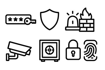 Poster - Security icon set vector illustration in simple line style for digital design and protection concepts