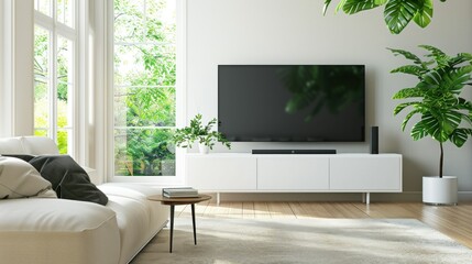 Poster - Sleek modern living room with a TV and entertainment console