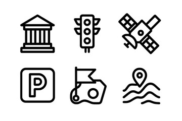 Poster - Simple line vector illustration of location and navigation icons grid for design