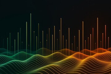 Aufkleber - Abstract digital light waves and vertical glowing lines on dark background illustrating futuristic data visualization concept in vibrant gradient colors.