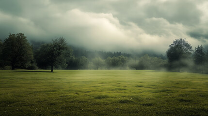 Wall Mural - green field and blue sky. field and clouds