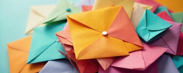 Wall Mural - Colorful Envelopes Arranged in a Whimsical Clock Design, Bright and Cheerful Postal Theme Perfect for Communication and Stationery Concepts