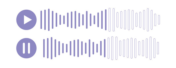 Poster - Sound Wave Icons with Play and Pause Symbols – Minimal Audio Waveform, voice message waveform Vector for Music, Voice, and Media Interface.