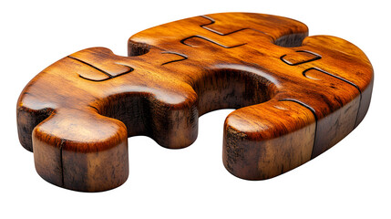 Fototapete - Ultra-realistic rendering of a single jigsaw puzzle piece made of polished wood. Sharp focus on wood grain and puzzle cut shape. Warm studio lighting