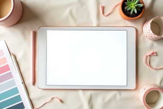 Tablet mockup with color palette for graphic design and branding scene