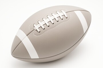 Poster - Close-up of clean white American football ball with laces and stripes isolated on light background for sport branding and promotional design concepts.