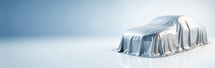 Poster - Covered car concept on clean gradient background with copy space for design or promotion template in modern light styling.