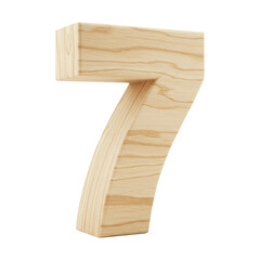 Fototapete - A Realistic 3D Wooden Number or Digit Seven with a Natural Wood Texture, A Wooden Font Character of the Number 7 for Educational Use. Cut Out, Clipping Path Isolated on Transparent Background.
