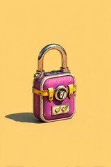 Poster - Purple lock icon with yellow padlock and checkmark symbols on yellow background