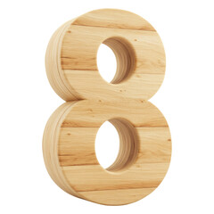 Fototapete - A Realistic 3D Wooden Number or Digit Eight with a Natural Wood Texture, A Wooden Font Character of the Number 8 for Educational Use. Cut Out, Clipping Path Isolated on Transparent Background.