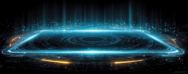 Poster - Futuristic digital interface screen with glowing neon elements and light trails