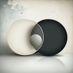 Poster - Overlapping circular forms with a central sphere create an intriguing geometric composition