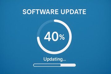 Poster - Software Update Progress: A graphic depicts a circular progress bar indicating the stage of a software update, conveying the concept of data processing and system enhancement.