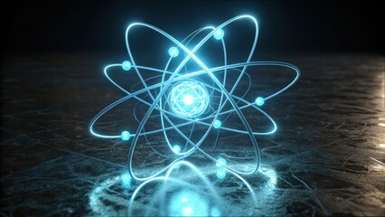 Poster - Glowing Atom Model with Entangled Photons and Reflective Surface