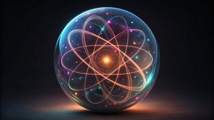 Aufkleber - Glass Sphere with Neon Lines and Cosmic Elements in Dark Background