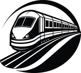 Poster - Vector art of a modern passenger train travels on the railroad tracks isolated on white background