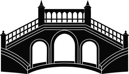 Poster - Vector art of an arched stone bridge with a balustrade isolated on white background