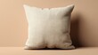 © 楠 刘 - Square cream color pillow mockup isolated on matching cream background with soft texture and minimalistic design, perfect for home decor and interior styling presentations.