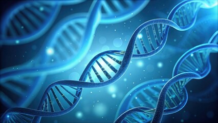 Aufkleber - Intricate Blue DNA Strands Illuminated in Macro Photography Style