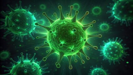 Aufkleber - Green Glowing Cells Under Microscope in Low Resolution Image