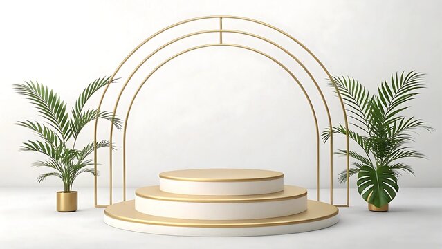 a golden, tiered structure podium.structure. minimalist.