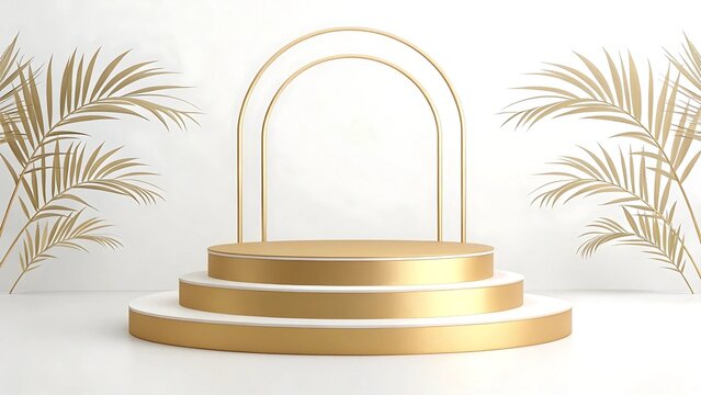 a golden, tiered structure podium.structure. minimalist.