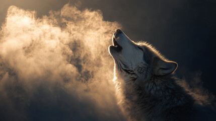 Wall Mural - Close-up of smoke forming a wolf howling toward the sky
