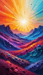 Aufkleber - Vibrant abstract landscape with bright sun and multicolored mountains for mobile backgrounds