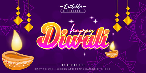 Poster - Happy Diwali on a traditional Indian background with a diya light. editable text effect.