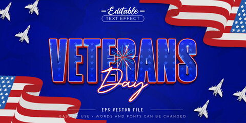 Poster - Happy veterans day editable text effect with American flag.
