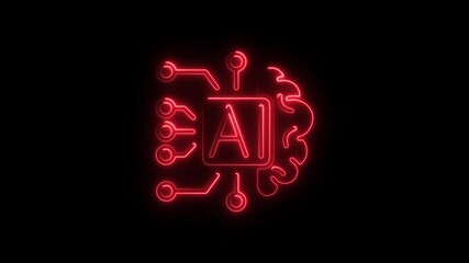 Aufkleber - Futuristic A I Circuit Board Neon Sign Glowing Red Against Black Background Artificial