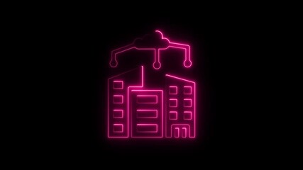 Aufkleber - Neon Cloud Computing Building Illustration Futuristic Digital Transformation Concept Data Center