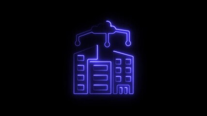 Aufkleber - Neon Cloud Computing Building Icon Animation Futuristic Tech Concept Data Center Infrastructure