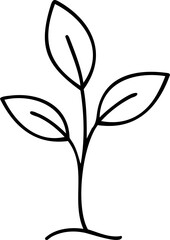Wall Mural - Simple line illustration of a three leafed plant sprout growing from the ground
