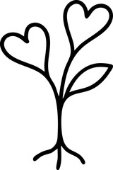 Wall Mural - Stylized black outline illustration of two heart shaped leaves on a plant stem
