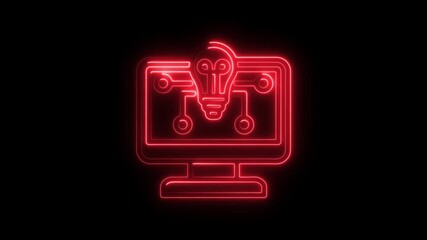 Aufkleber - Red Neon Light Bulb Idea Concept on Computer Screen Innovation Technology Digital Transformation