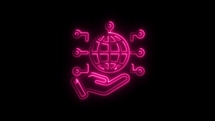 Aufkleber - Glowing Neon Hand Holding Globe Connected Keys Futuristic Tech Concept Digital Security