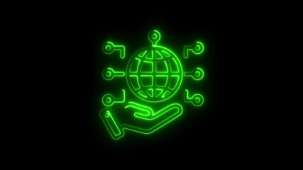 Aufkleber - Green Neon Globe Hand Connection Concept Global Network Technology Illustration Digital World