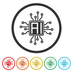 Fototapete - AI Processor icon. Set icons in color circle buttons