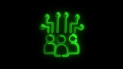 Aufkleber - Neon Green Circuit Board and Teamwork Concept Illuminated on Black Background Representing