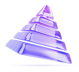 Poster - 3d glass holographic pyramid render. Abstract geometric shape of five horizontal blocks with light purple gradient. Financial and business infographic icon, Egyptian decoration. 3D illustration