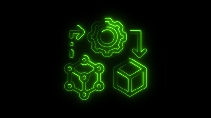 Poster - Neon Green Process Flow Animation Abstract Concept of Data Processing and Technology Workflow